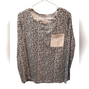 Loft Shirt Womans Medium Tan Animal Print Long Sleeve Cotton Comfort Classic